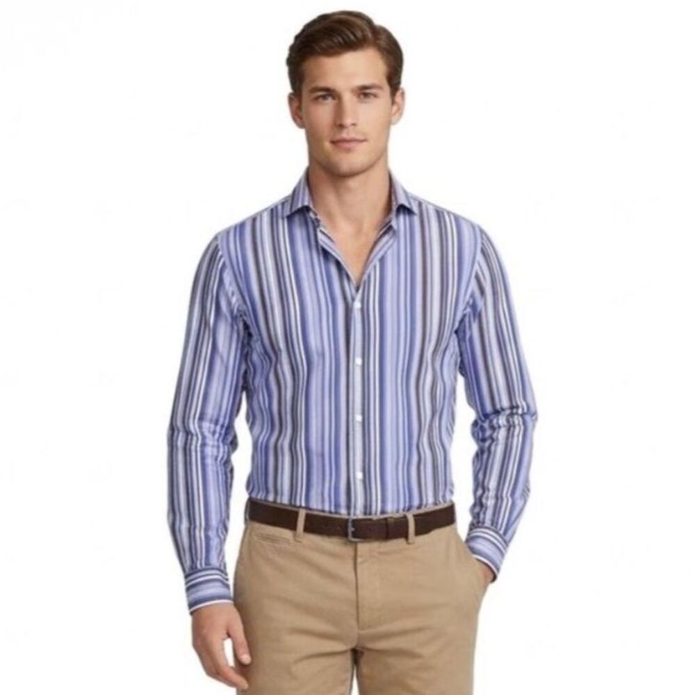 Polo Ralph Lauren Men's Blue Stripe VTG 90s LS Button Up Dress Shirt Size 16/L